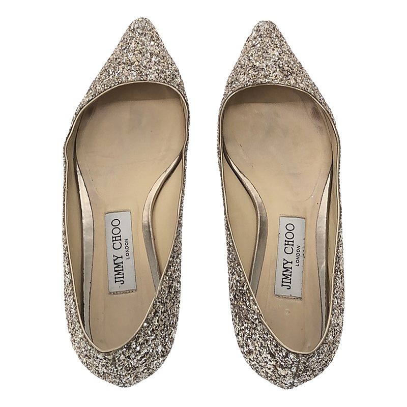 JIMMY CHOO / ジミーチュウ ROMY FLAT グリッター ポインテッドトゥ フラットパンプス