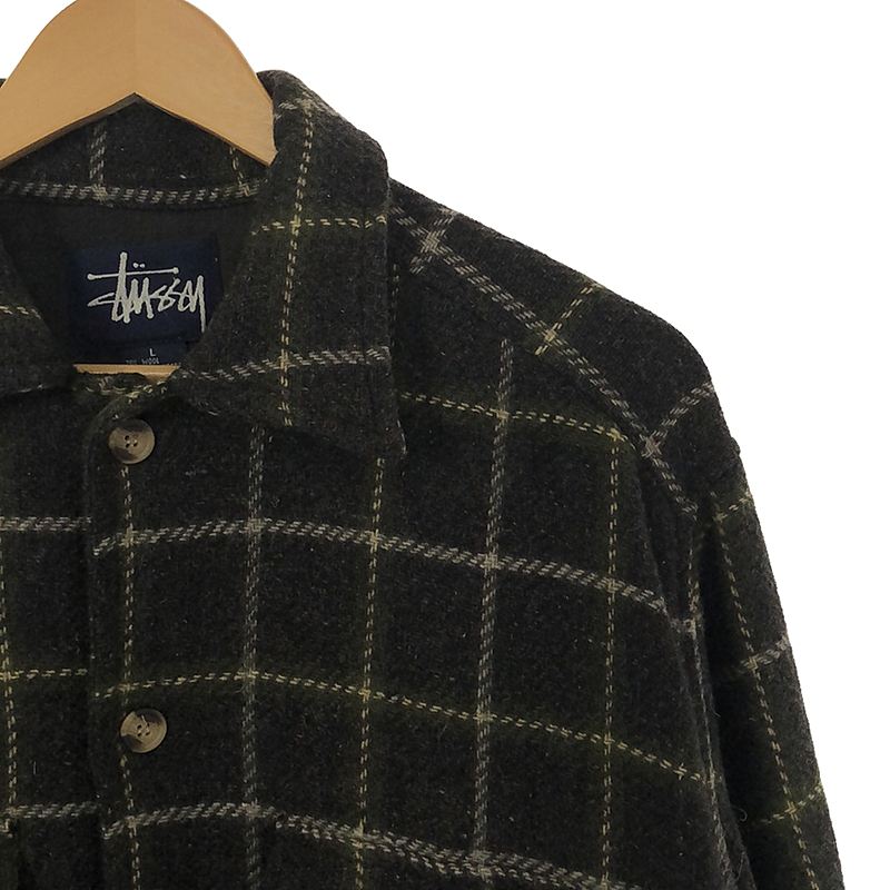 STUSSY / ステューシー 1990s〜 OLD / オールド 紺タグ ウール チェック シャツ ジャケット / 総裏地