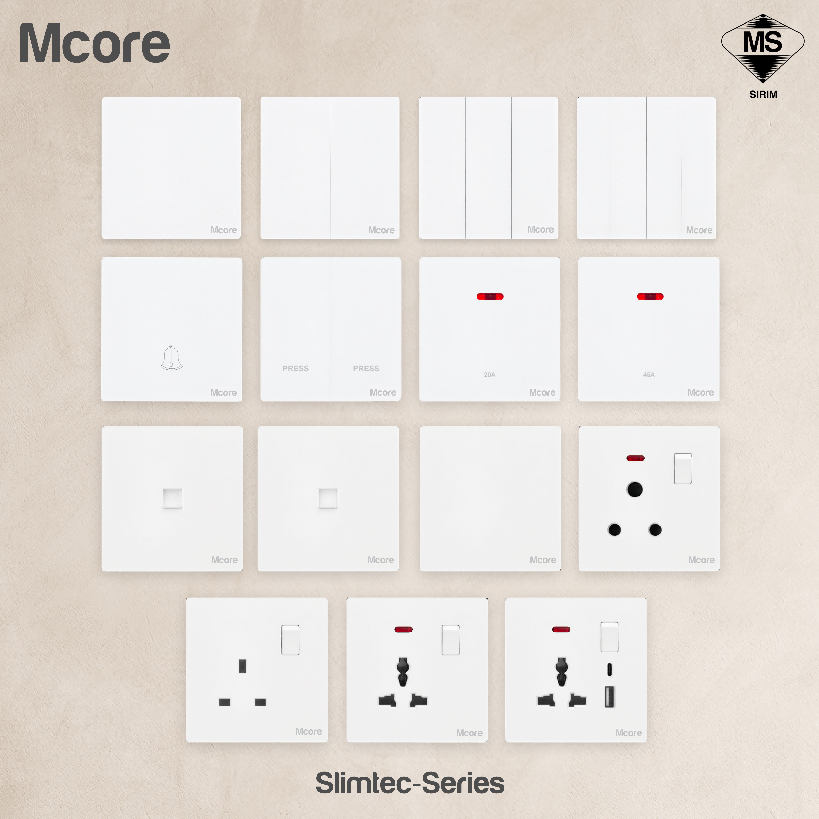 KM Lighting - MCore SlimTec White Switches & Sockets