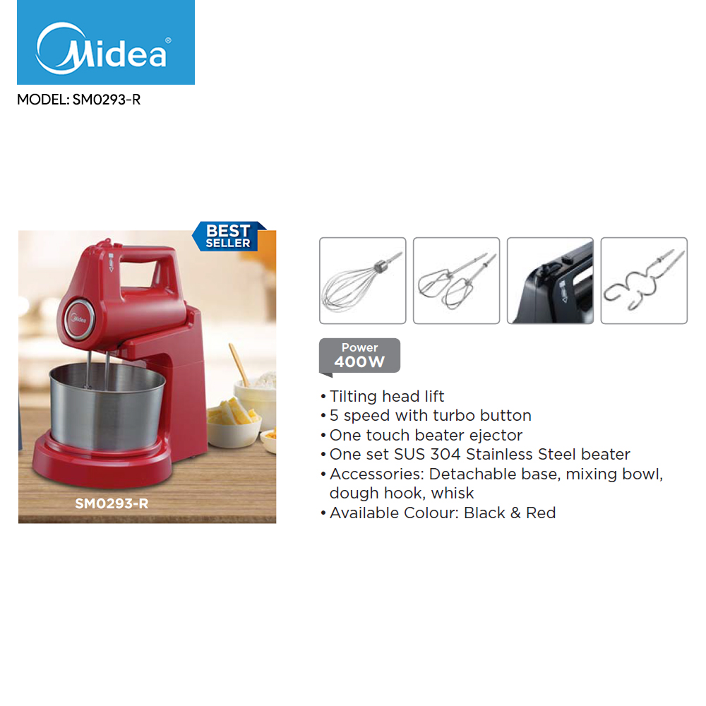 KM Lighting Product Midea Stand Mixer 400W 2.5L Red (SM0293R)