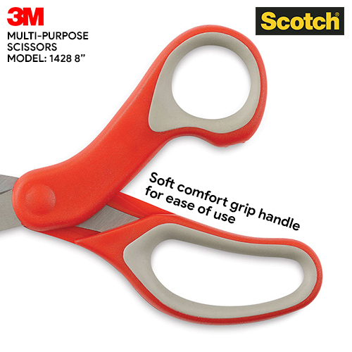 Scotch 8 Inch Multi-Purpose Scissors, Great for Everyday Use (1428),Red/Grey