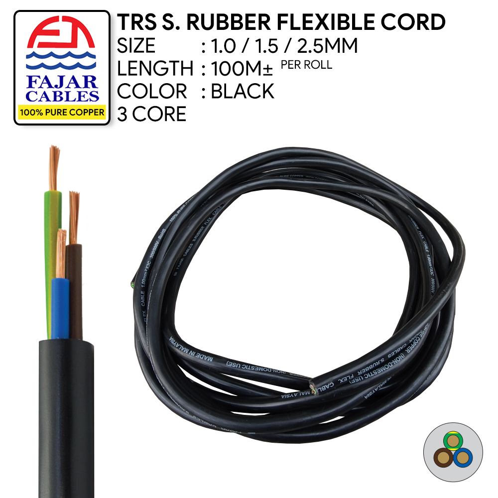 KM Lighting - Product - FAJAR Cable – TRS Synthetic Rubber Flexible Cord  (1.0MM 1.5MM 2.5MM x 3C) (Black)