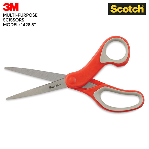 Scotch 8 Inch Multi-Purpose Scissors, Great for Everyday Use (1428),Red/Grey