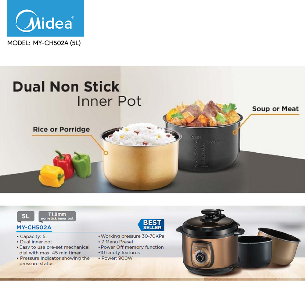 Midea pressure cooker household 5L large capacity double pressure