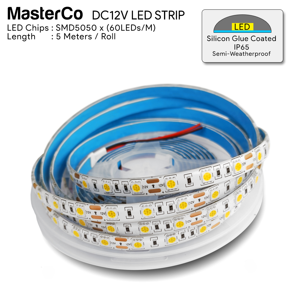 stykke Koncession nevø KM Lighting - Product - MasterCo DC12V SMD 5050 Led Strip (IP65 Silicon  Glue Coated) Semi-Weatherproof