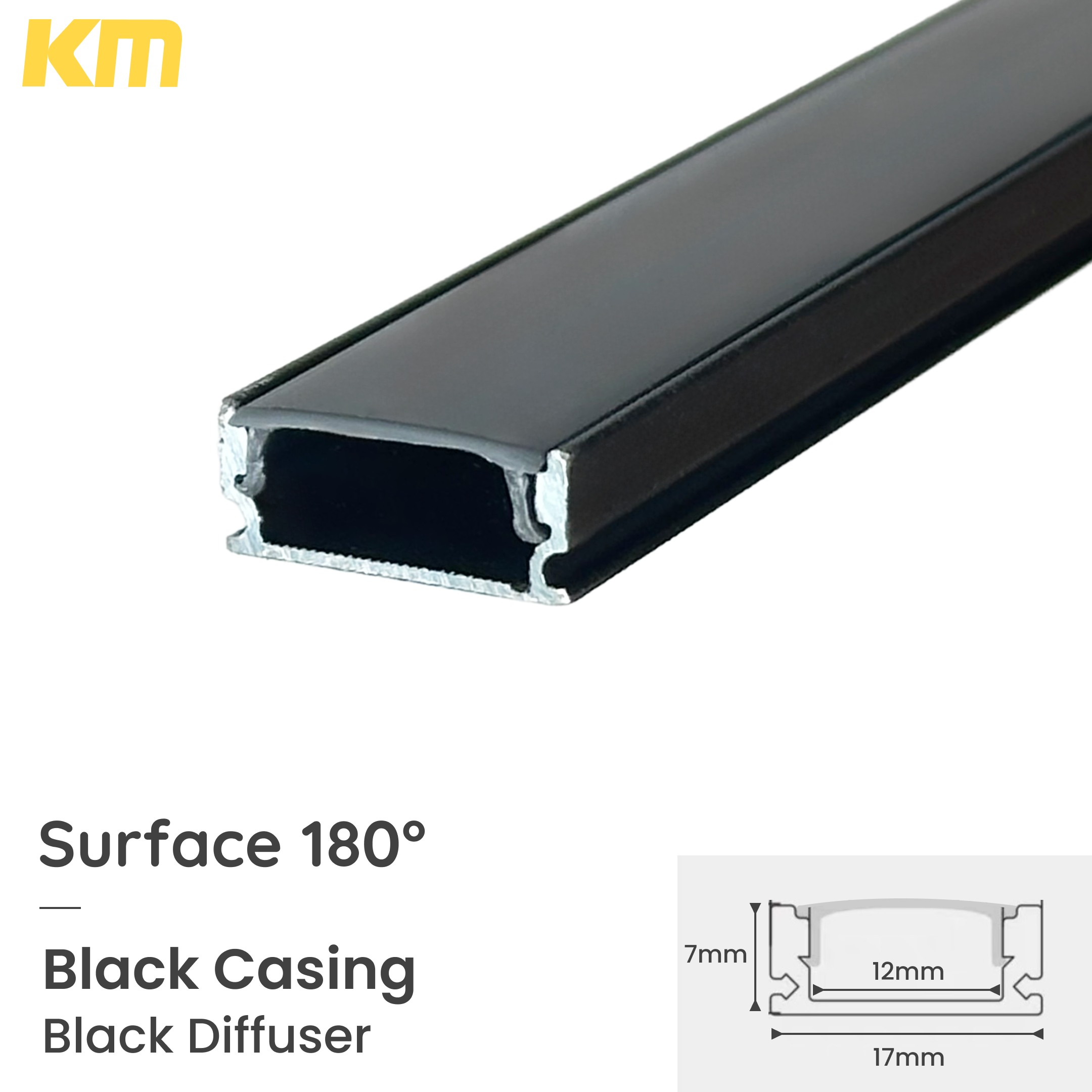 KM Lighting - CM LED Strip Aluminium Profile Casing - Surface 180° (3 ...
