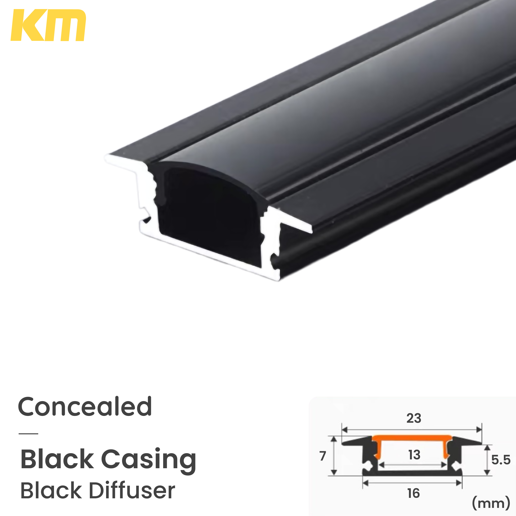 KM Lighting - CM LED Strip Aluminium Profile Casing - Concealed 180° (3 ...