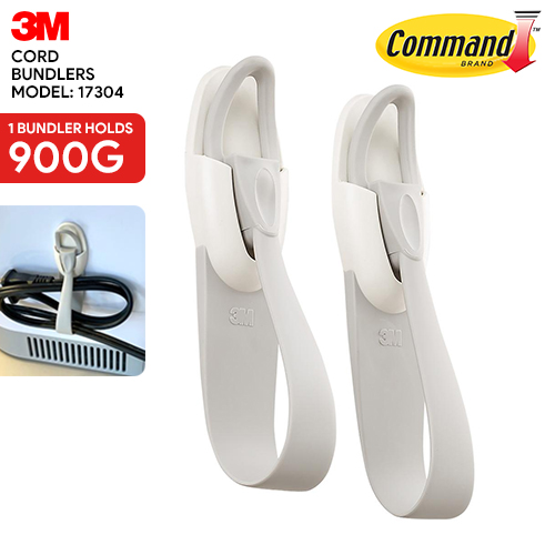 Command 17304 Medium Cord Bundlers With Strips, White, 2 Bundlers and 3  Strips 