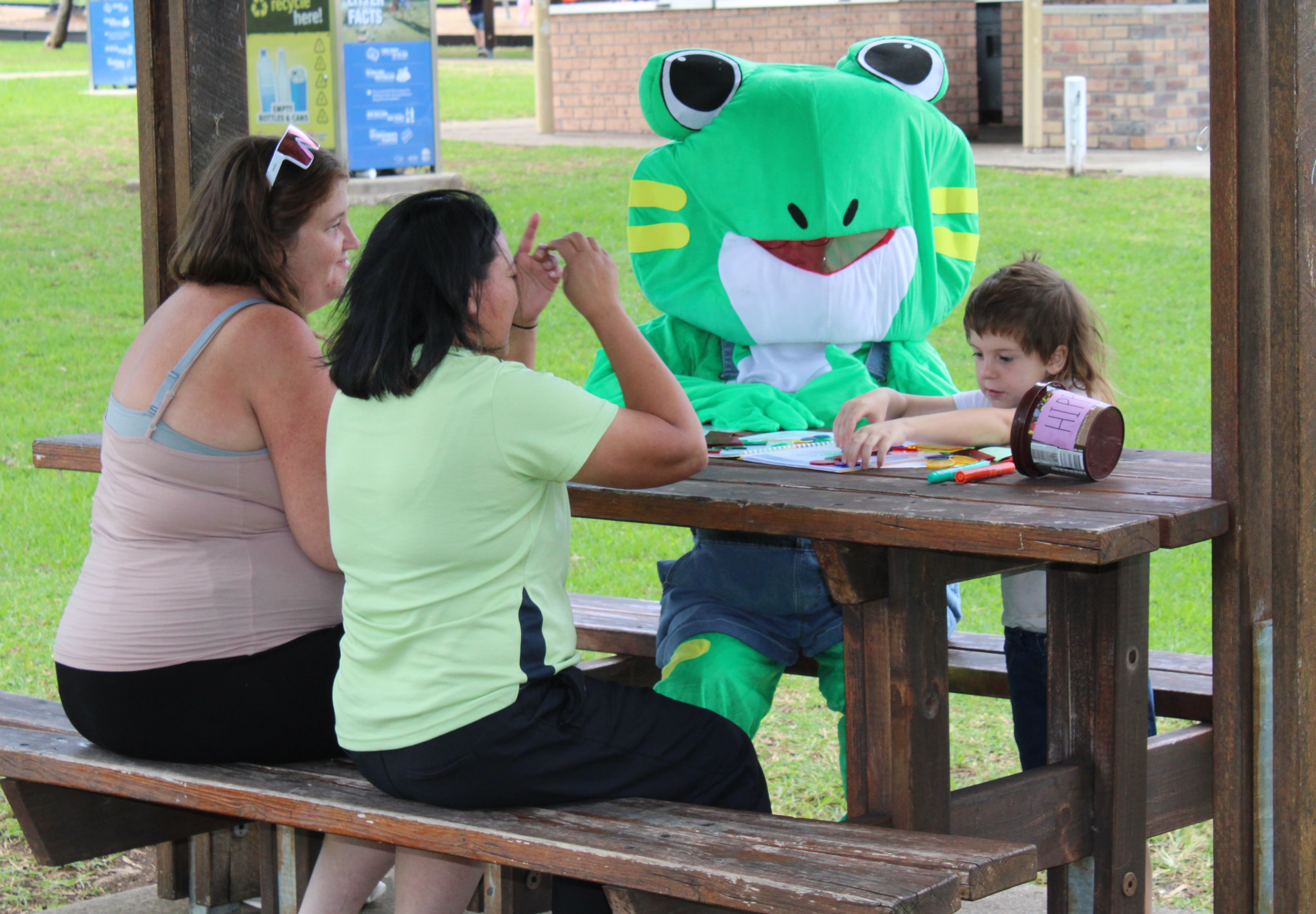 Jackson, Flip Flop and Sarah at the picnic bench.JPG