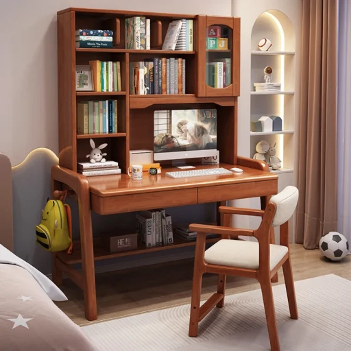 實木大容量書架書桌