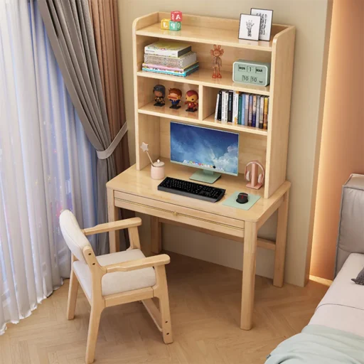 實木加高書架書桌