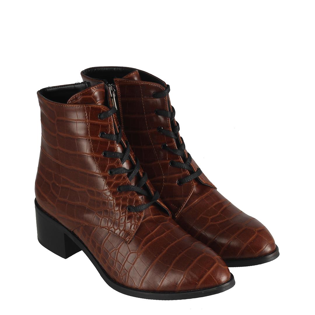 Women’s Lace-up Ginger Crocodile Heeled Boots