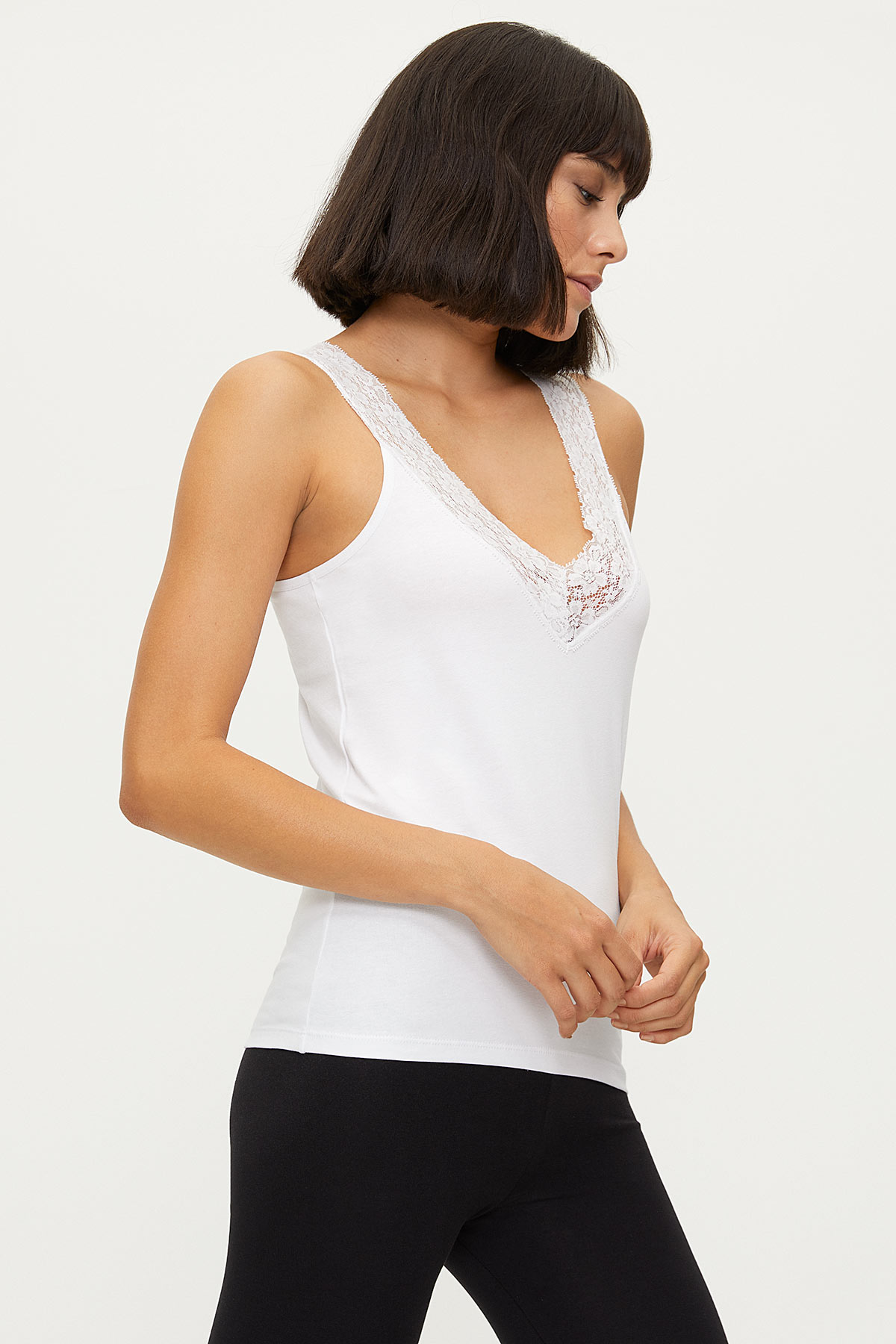 Women's Thick Strap Lace Detail White Lycra Camisole – Hindamco