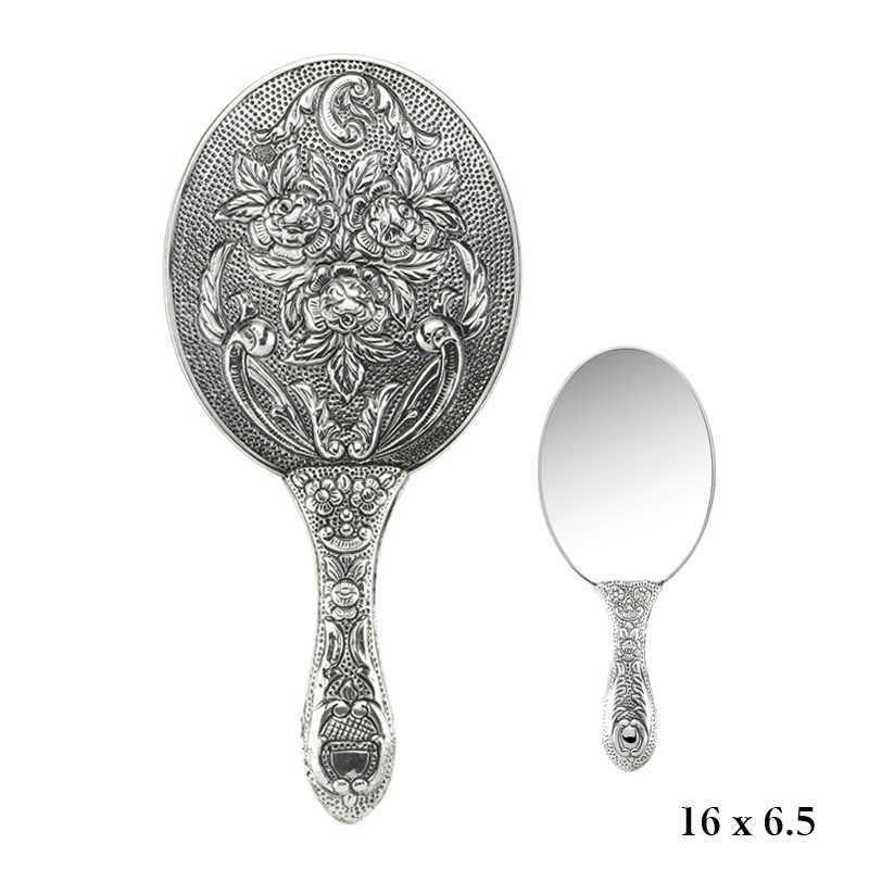 925 Carat Silver Rose Pattern Hand Mirror