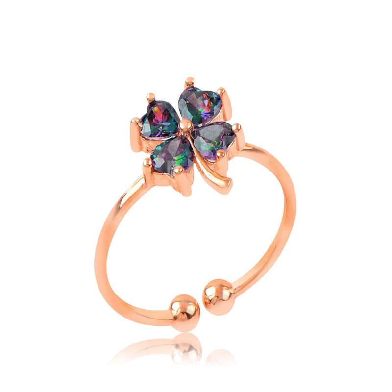 Women’s Mystic Topaz Clover Figure Rose Plated Silver Ring