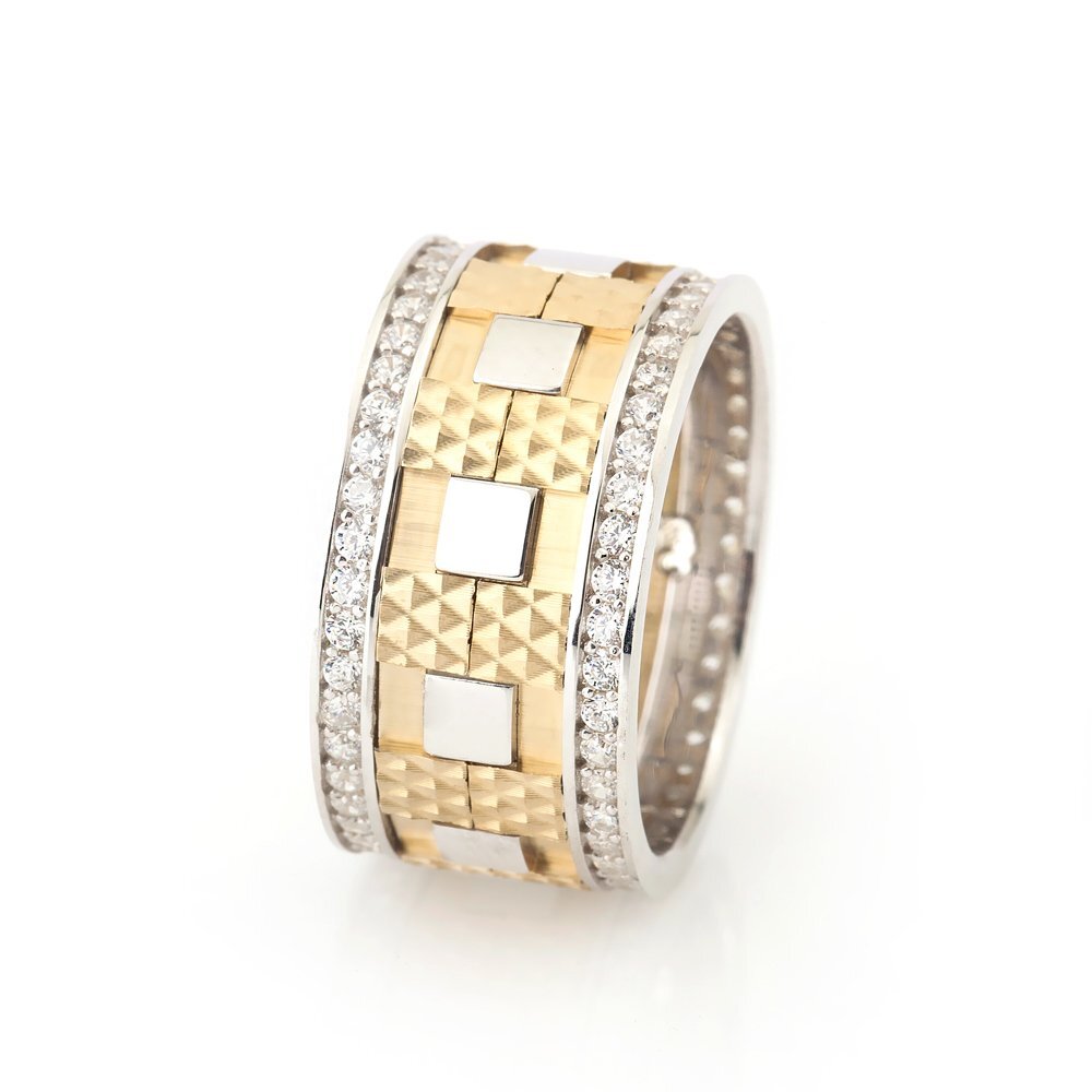 Zircon Gemmed Gold- Grey Color 925 Carat Silver Wedding Ring