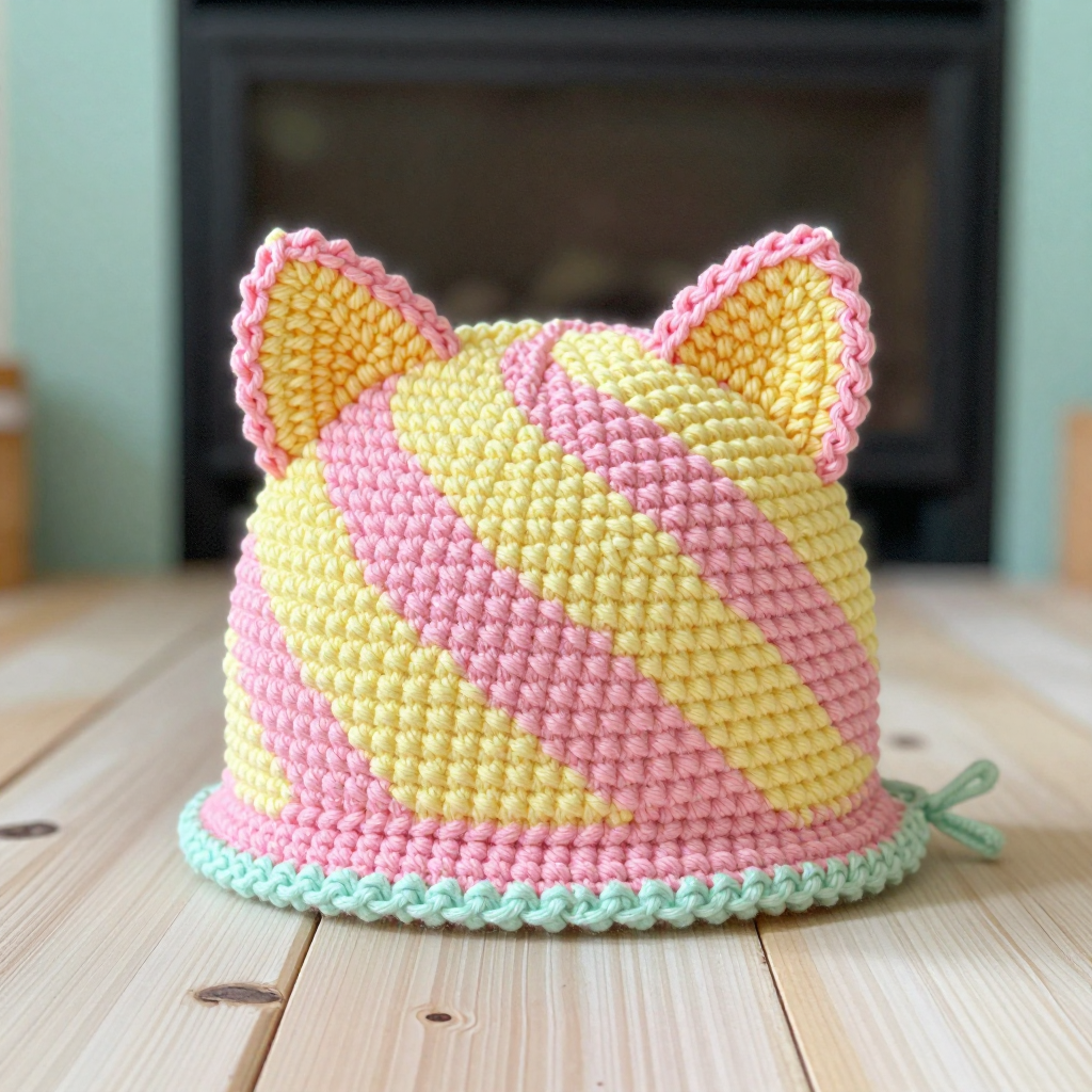 Mini Crown Candy Cat Topper Free Crochet Pattern: A Pastel C2C Crown Hat for Cats