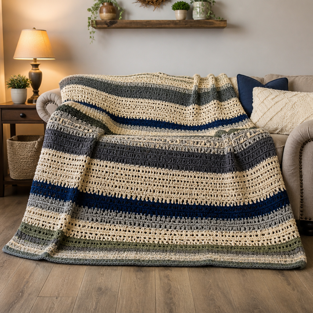 Crochet Cozy Striped Textured Blanket Free Pattern