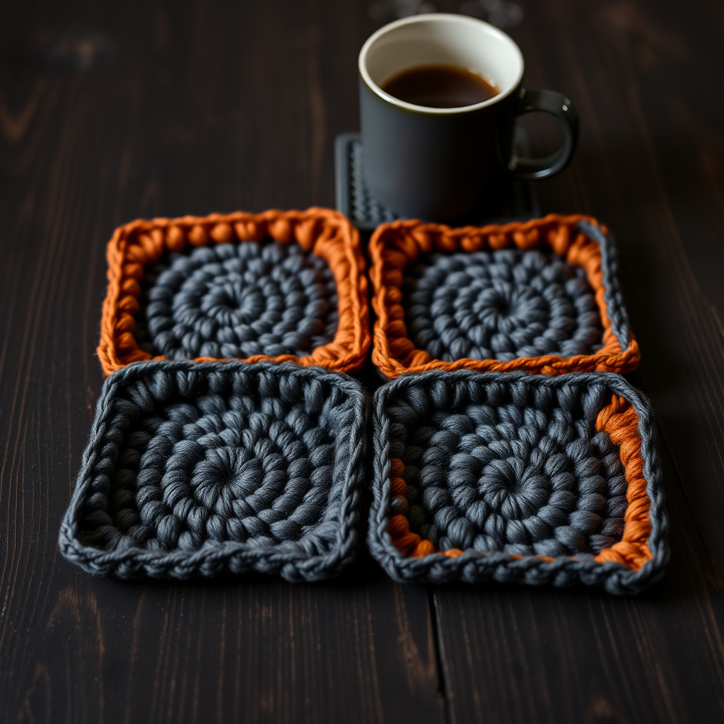 The Ember & Ash Knit Coasters Free Pattern – A Smoky Gradient Set for the Modern Man