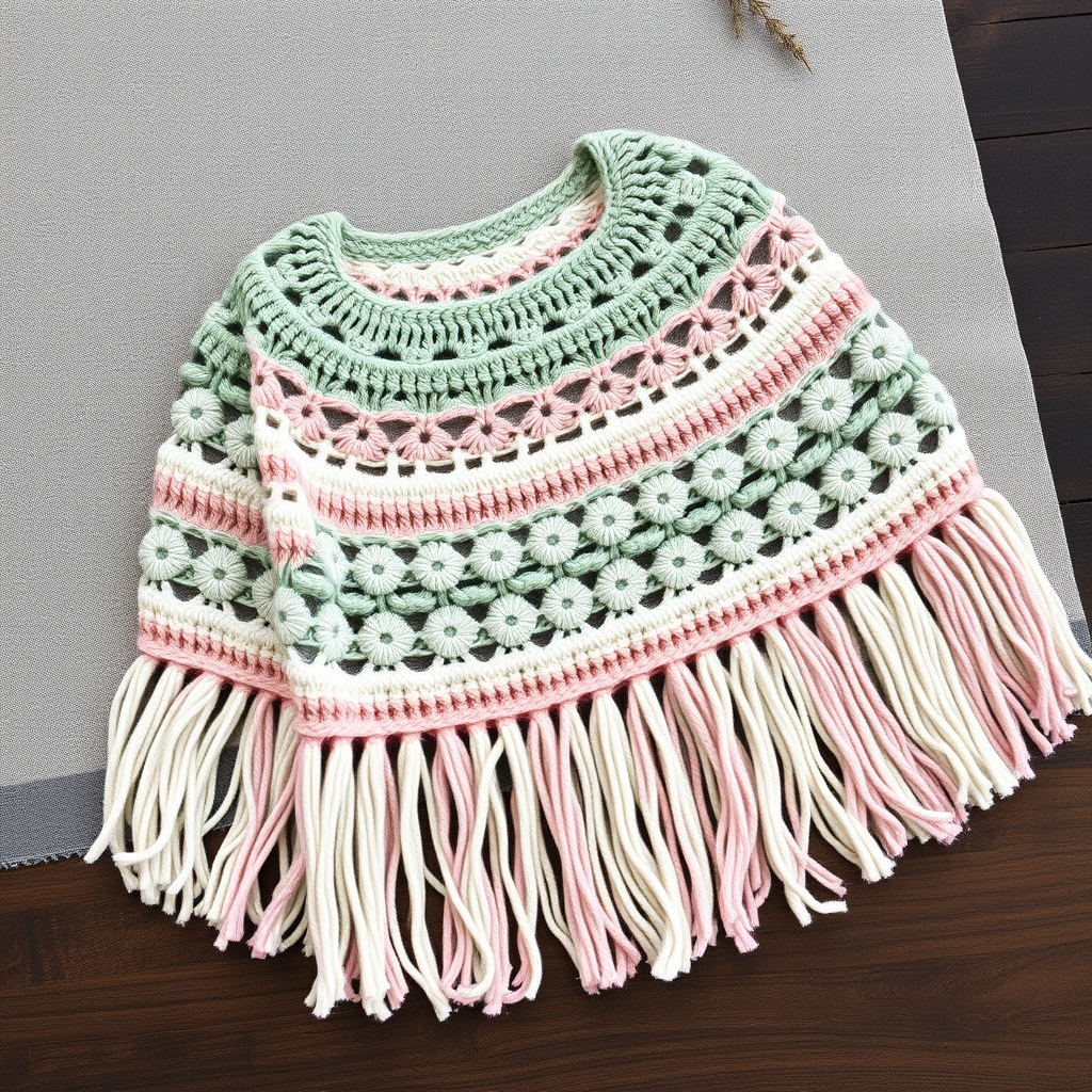 Meadow Mist Bloom Poncho Capshawl Free Pattern – A Knitted Floral Fringe Wrap