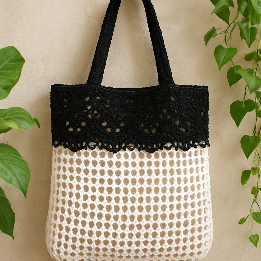 Streetwear Mesh Tote Bag with Lace Overlay - Free Pattern