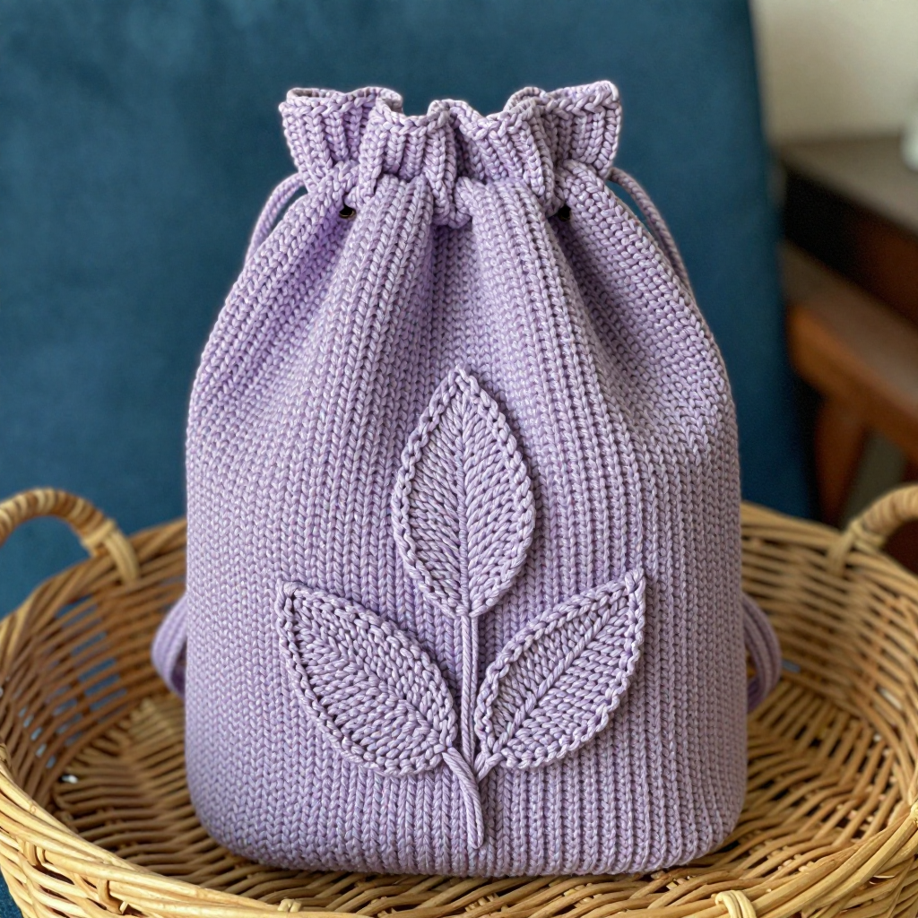 Rustic Lilac Leaf Knit Backpack Free Pattern