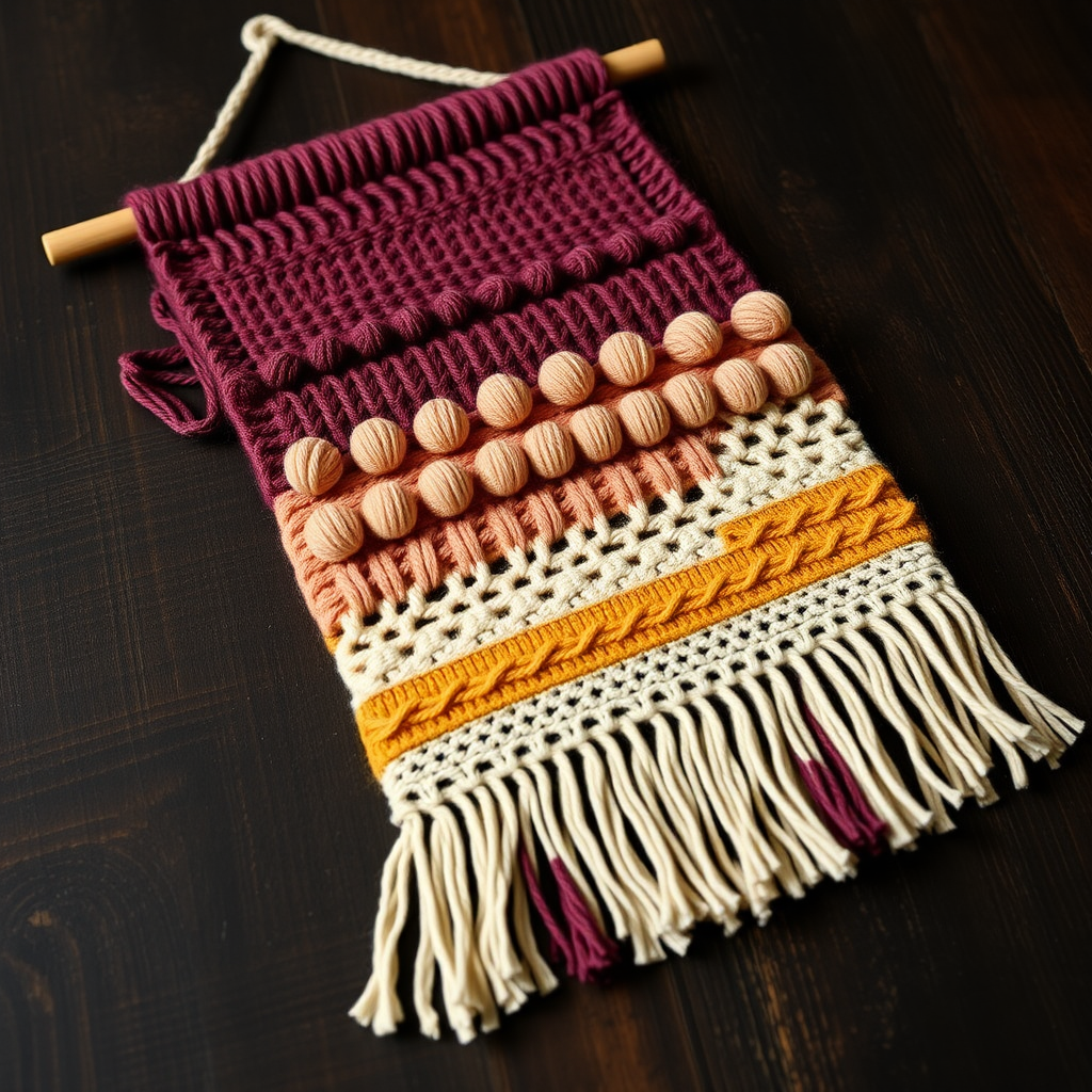 Aurora Bloom Wall Hanging Free Pattern – Knitted Textured Tapestry with Cascading Petals
