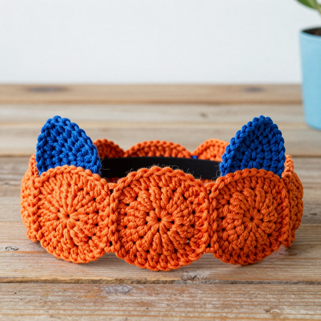 Free Pattern: Crochet Orange Ear Warmer Crown for Cats with African Flower Motifs