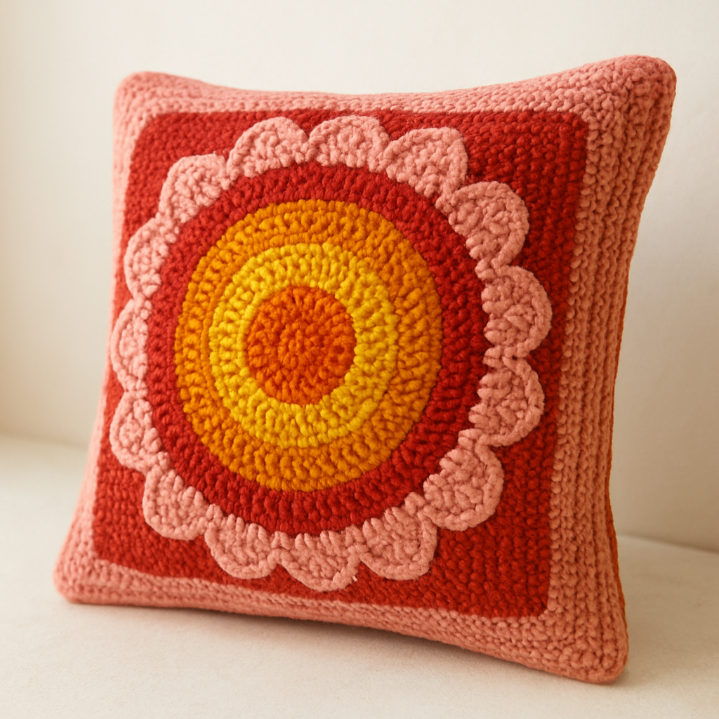 Vintage Retro Sunset Floral Pillow - Free Pattern