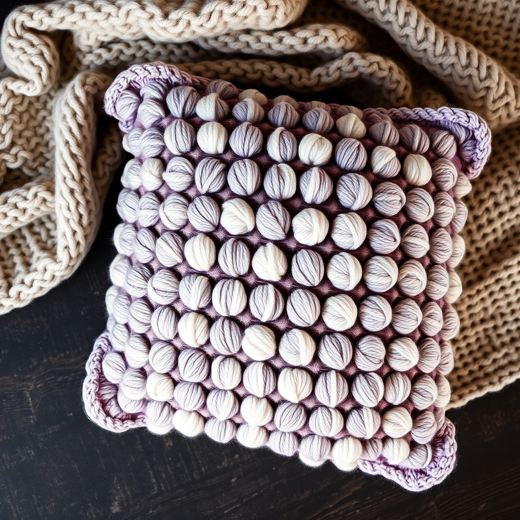 The Velvet Dusk Cloud Pillow Free Pattern – A Knitted Chunky Ombre Cushion with Plush Bobble Texture