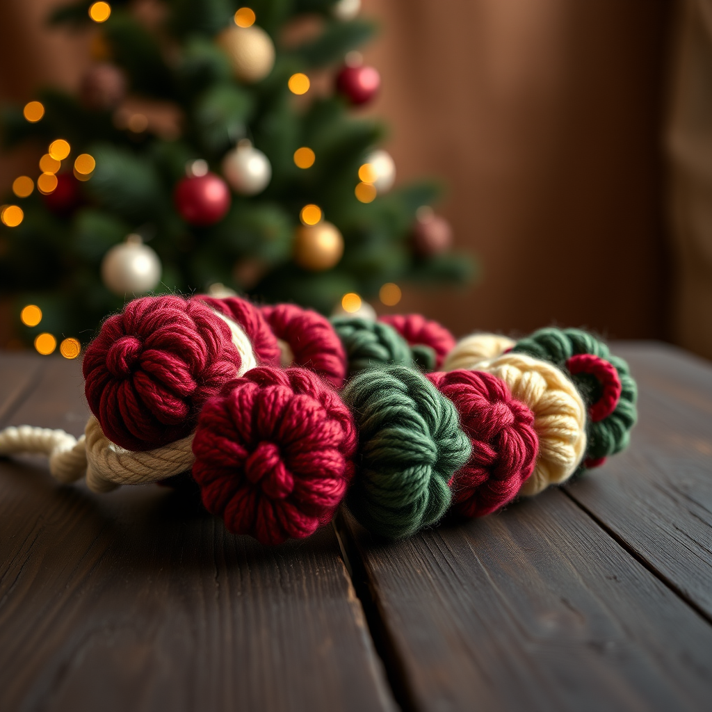 Frosted Berry Bobble Garland Free Pattern – Knitted Christmas Tree Decoration