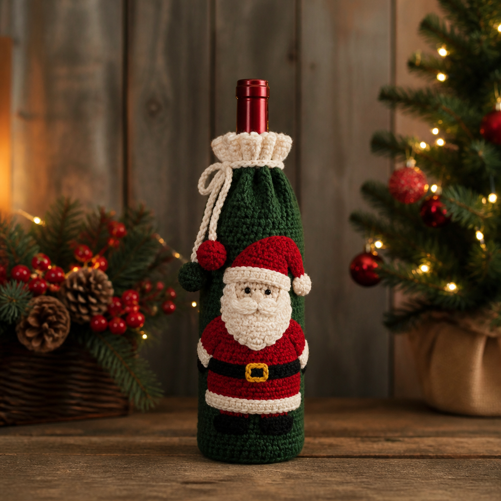 Crochet Festive Santa Wine Bottle Cover Free Pattern