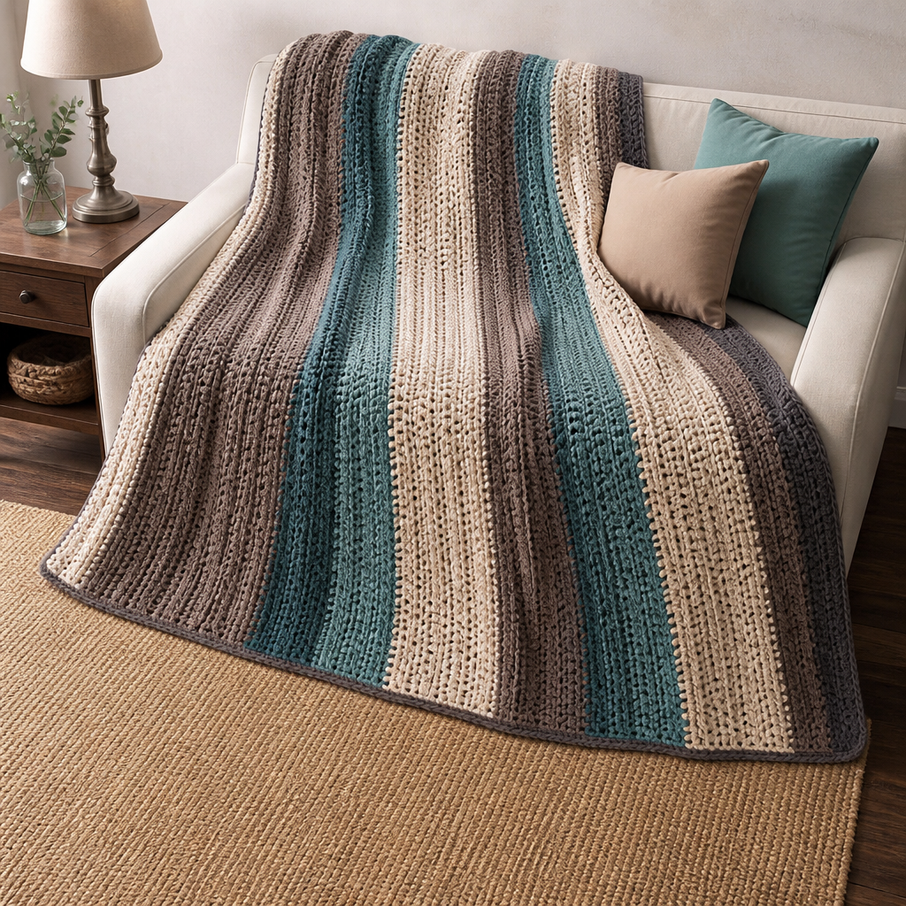 Crochet Striped Rustic Textured Afghan Free Pattern