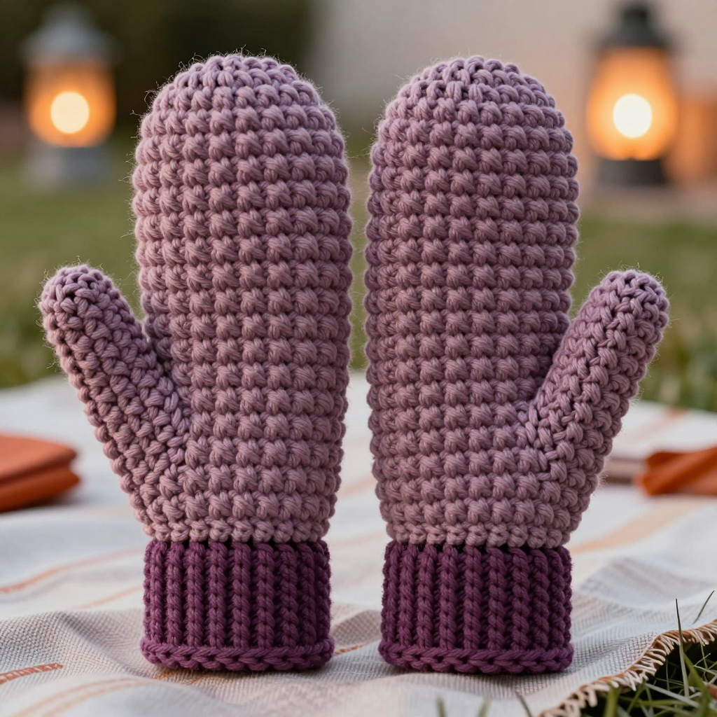 Plum Bramble Crochet Mittens Free Pattern