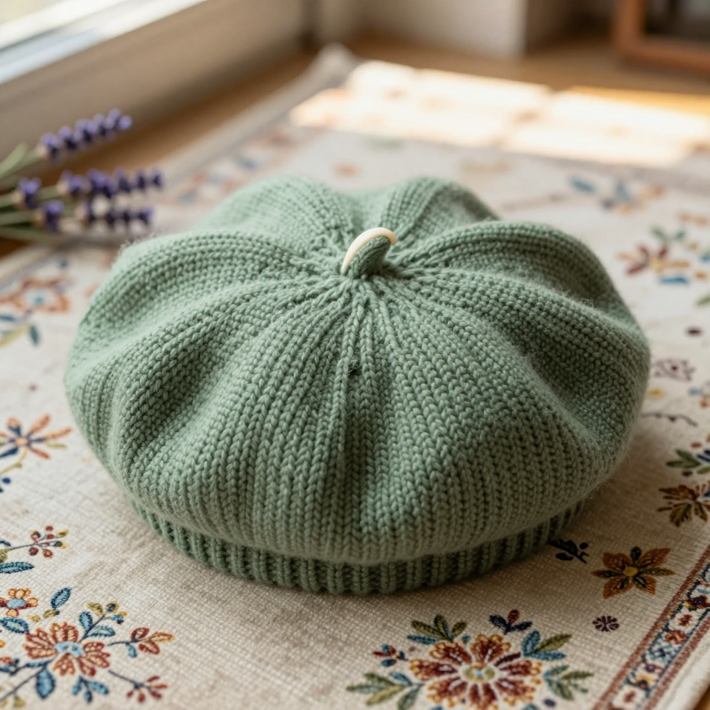 Jardin des Tuileries Beret Free Pattern: A Parisian-Chic Knit in Sage and Cream