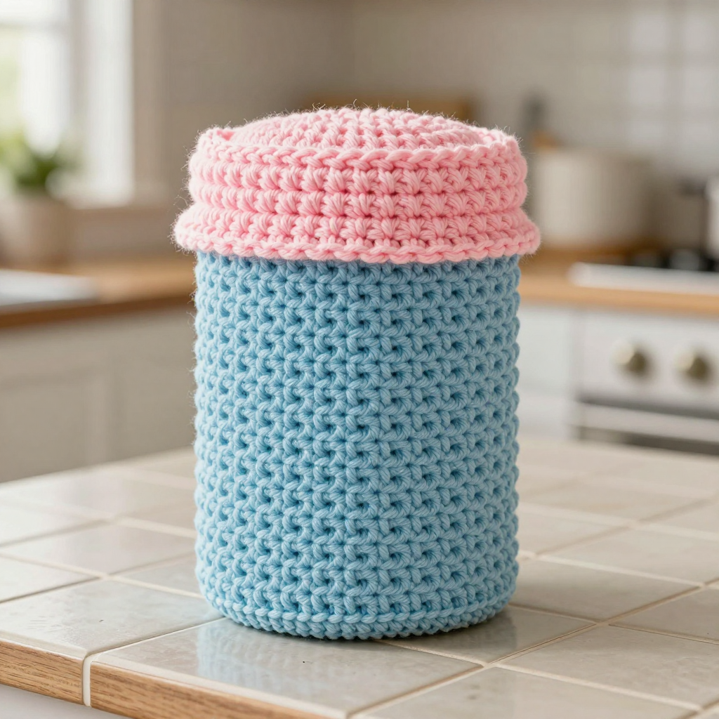 Baby Blue Waffle Candle Cozy Free Crochet Pattern
