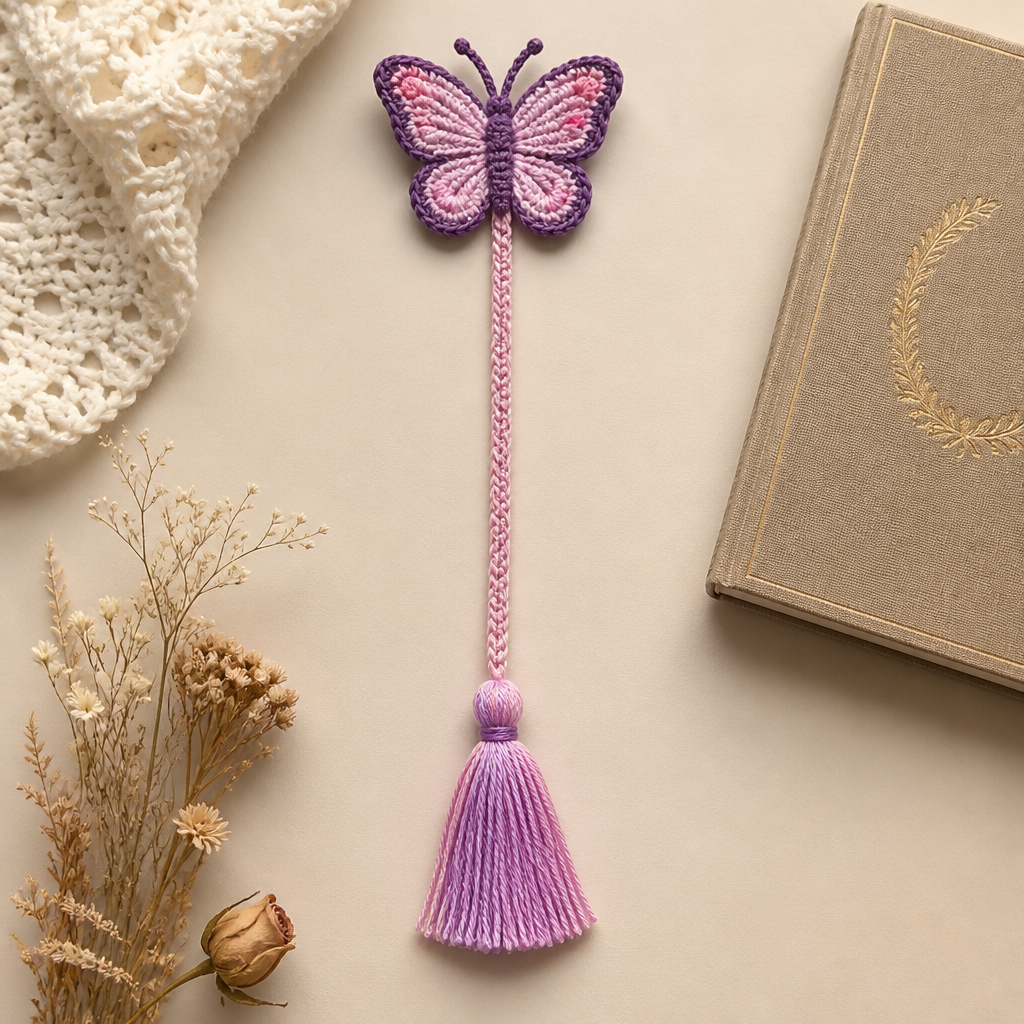 Crochet Delicate Butterfly Tassel Bookmark Free Pattern