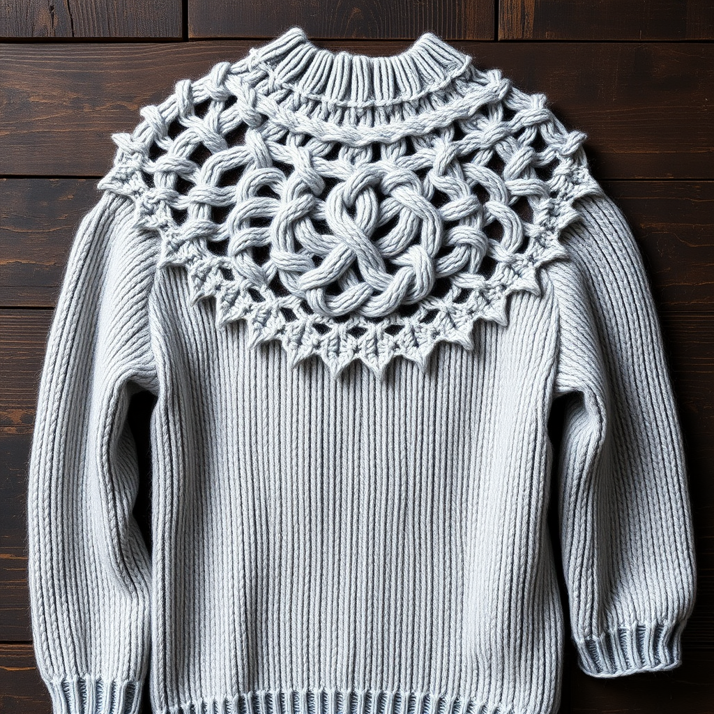 The Hyperreality Halo Sweater Free Pattern – A Knitted Trompe L'Oeil Yoke Pullover with Optical Illusion Cables