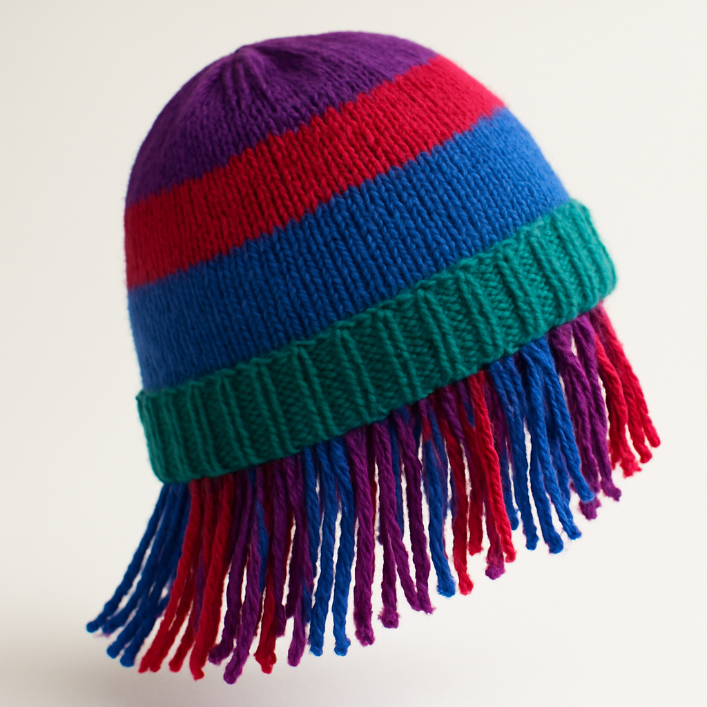 Boho Chic Jewel-Toned Beanie with Fringe Free Pattern