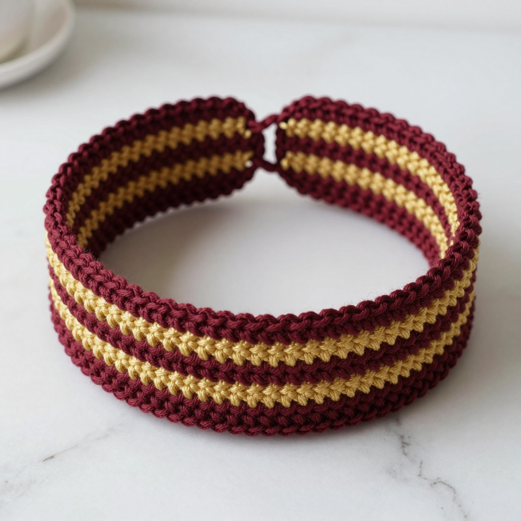 Burgundy Gold-Striped Ear Warmer Free Crochet Pattern