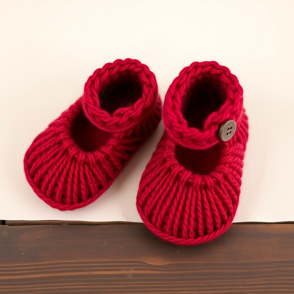 Crimson Bloom Mary Jane Booties Free Pattern – Cozy Knit Baby Shoes with Cable Details