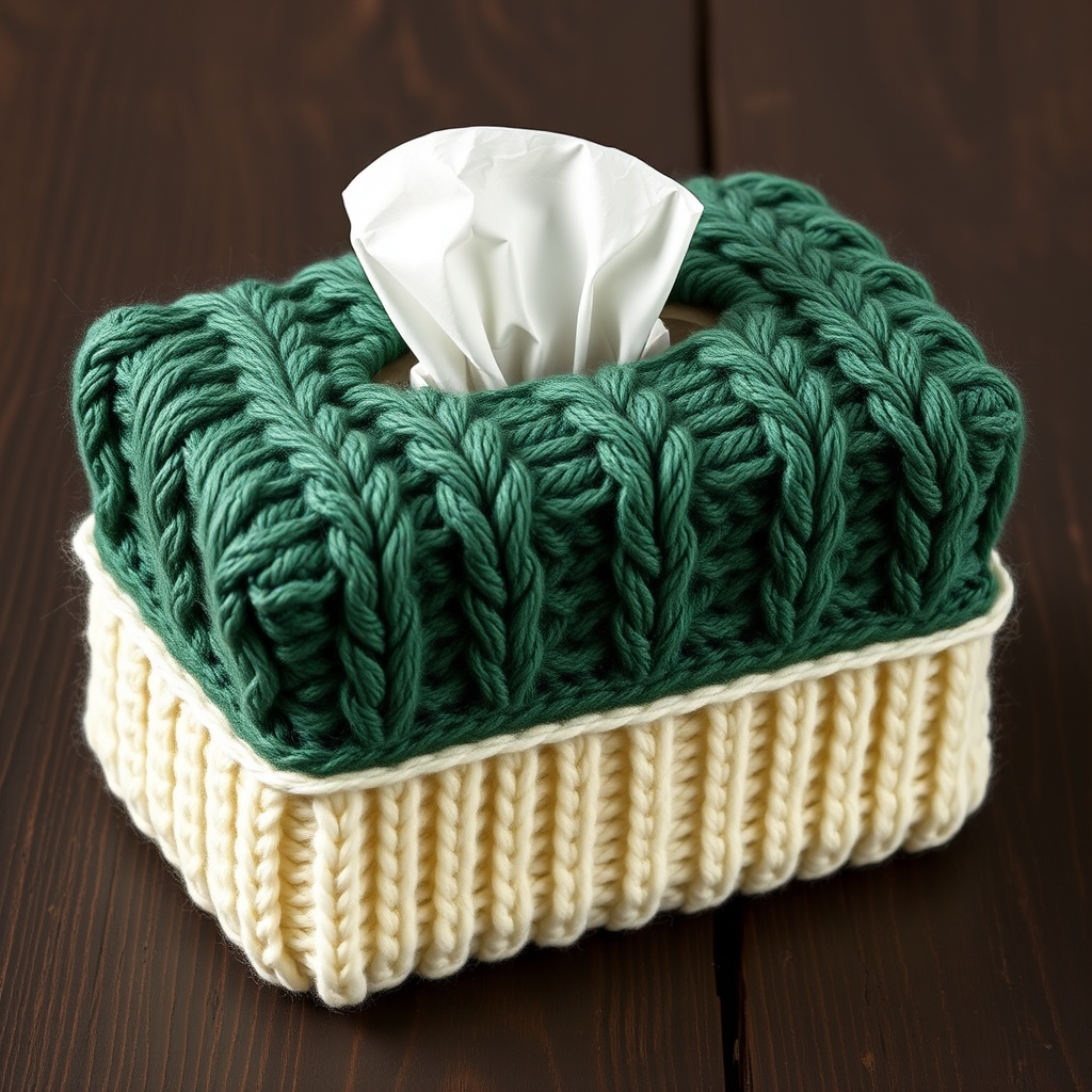 Whispering Pines Cozy Knit Tissue Box Cover Free Pattern