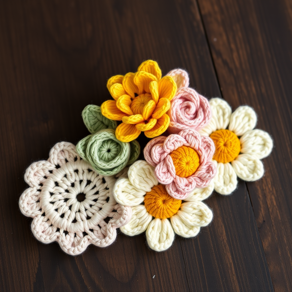 Sunburst Meadow Flower Bouquet Coasters Free Crochet Pattern
