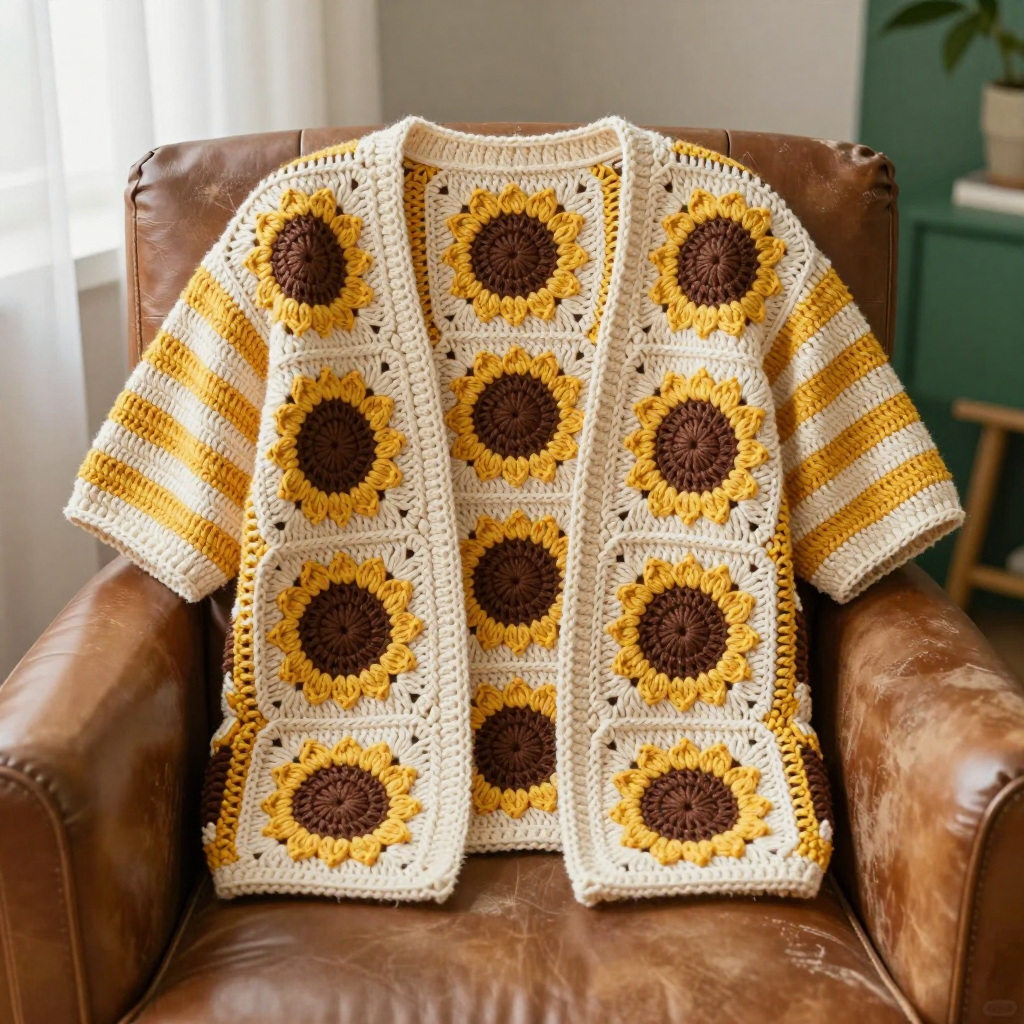 Sunflower Hexagon Hex Cardigan Front Panels Free Pattern