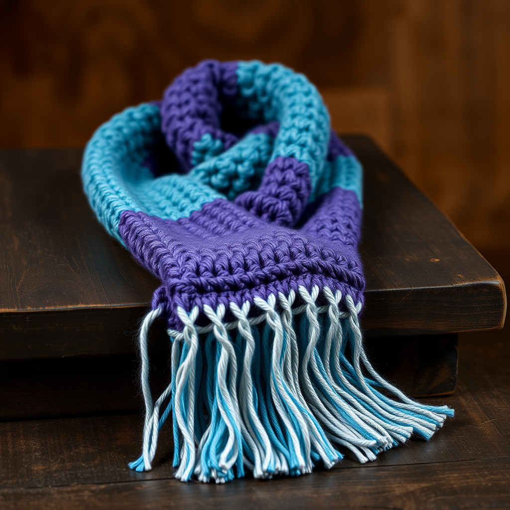 Aurora Borealis Gradient Crochet Scarf with Fringe Free Pattern