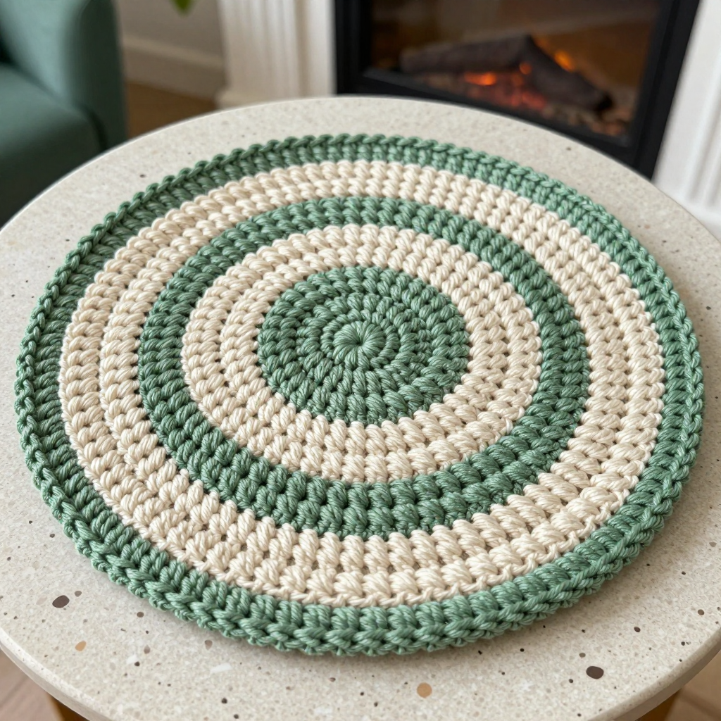 Sage & Cream Round Granny Square Crochet Coasters Free Pattern