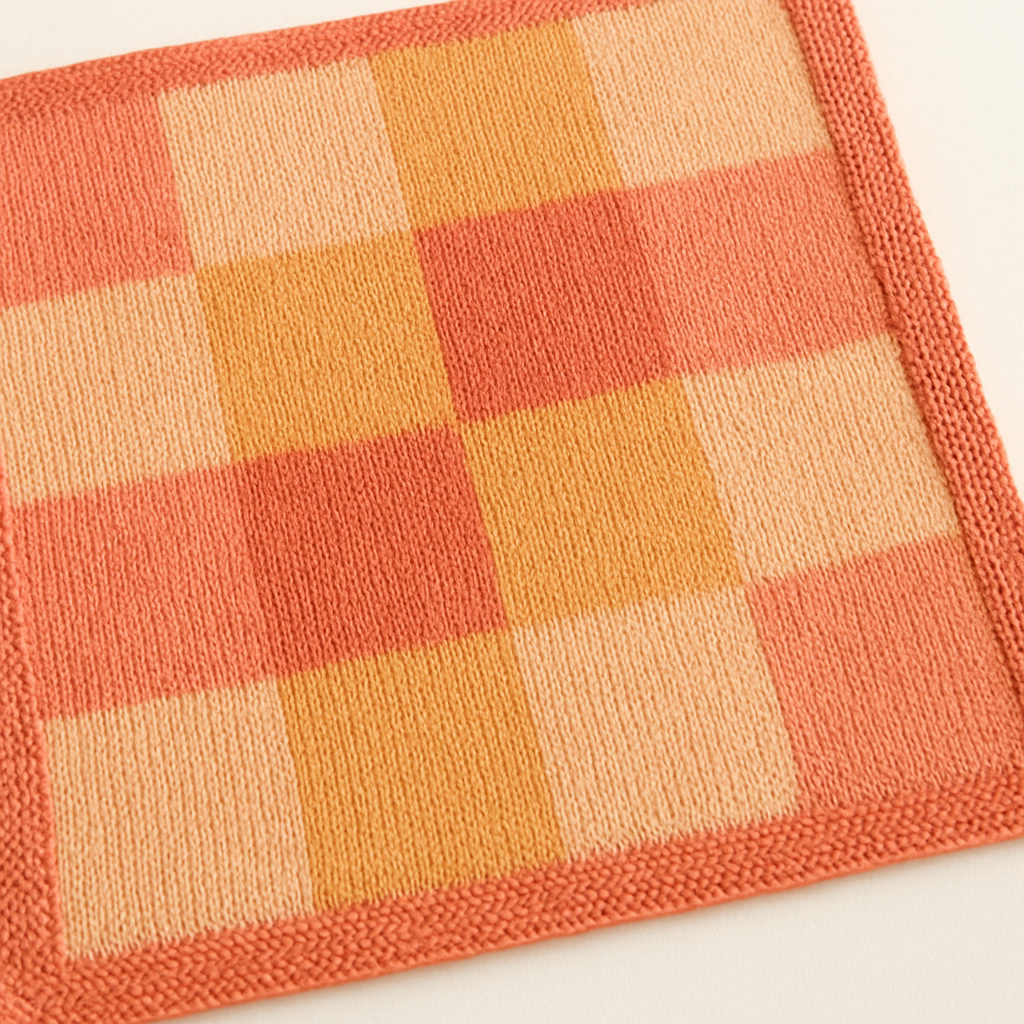 Modern Minimalist Checkered Baby Blanket in Sunset Tones - Free Pattern