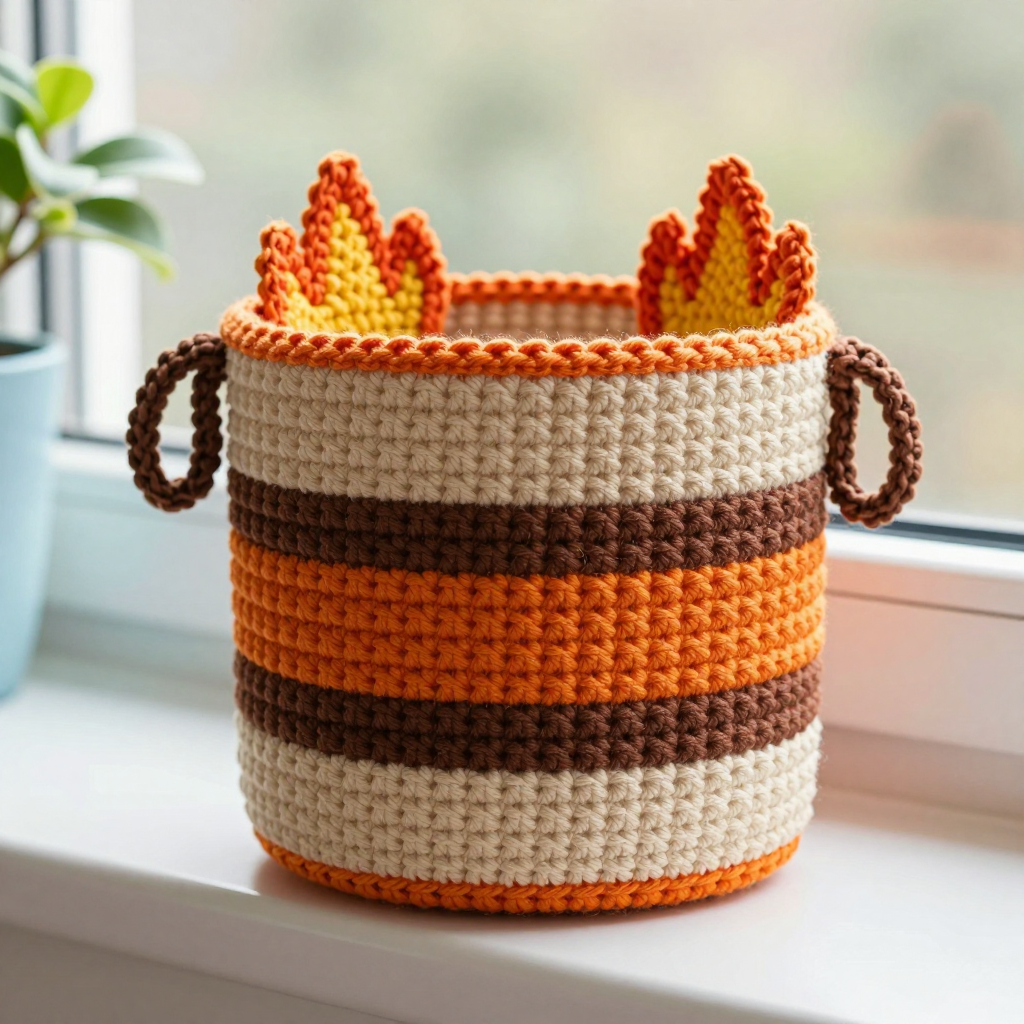 Tiki Torch Bowl Sleeve Free Crochet Pattern: Tropical Striped Cozy with Flame Appliqués