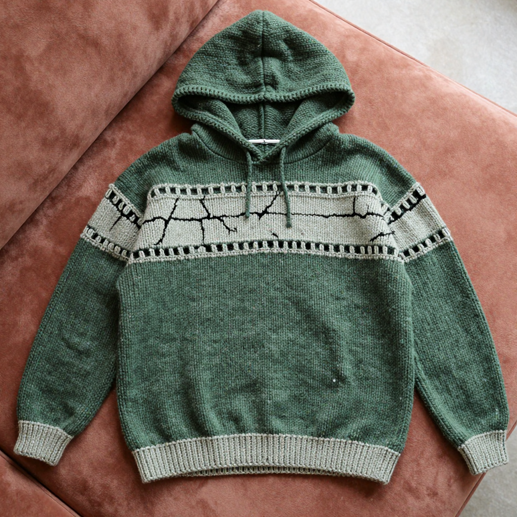 Parched Earth Drop Hoodie Free Knitting Pattern: Beginner Tweed Drop-Stitch Pullover