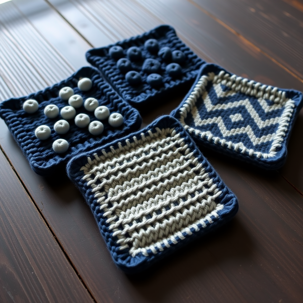 Midnight Mirage Coaster Set Free Pattern – Textured Knitted Drink Coasters